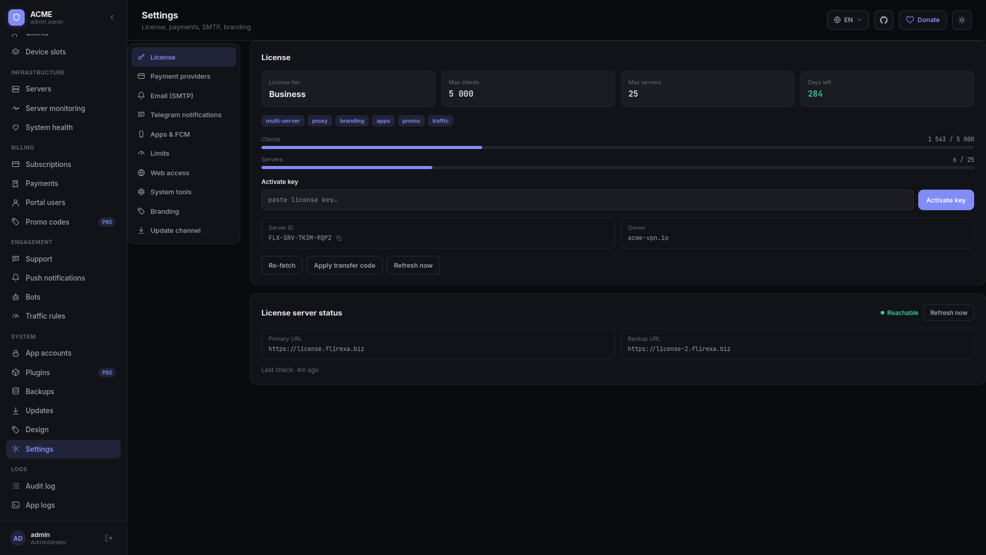 Settings and branding