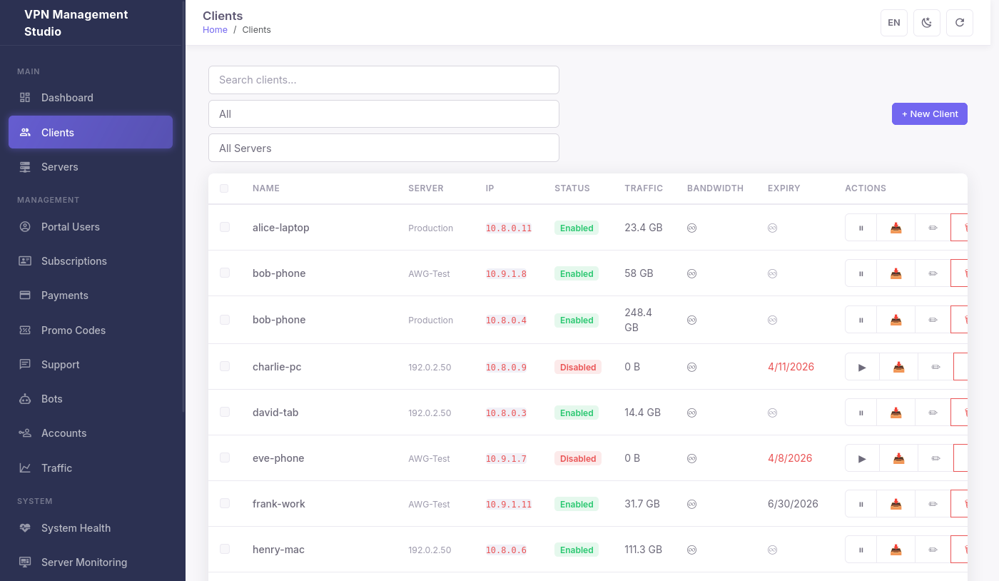 Admin Panel — Client Management